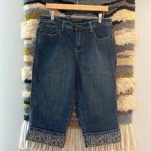 BACCINI Vintage Cropped Capris Pedal Pusher Jeans Cheetah Print Dark Rinse Wash